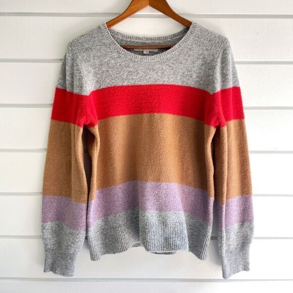 Loft Women's Multicolor Color Block Striped Wool Blend Pullover Sweater Large - Picture 2 of 6